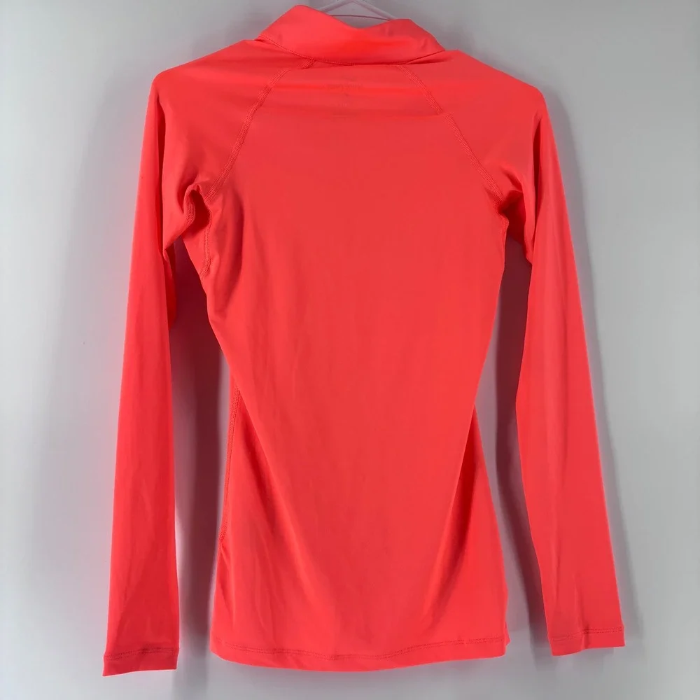 Nike Pro 1/4 Zip Top Womens XS Neon Coral Dri-FIT Fitted Thumbhole Shirt